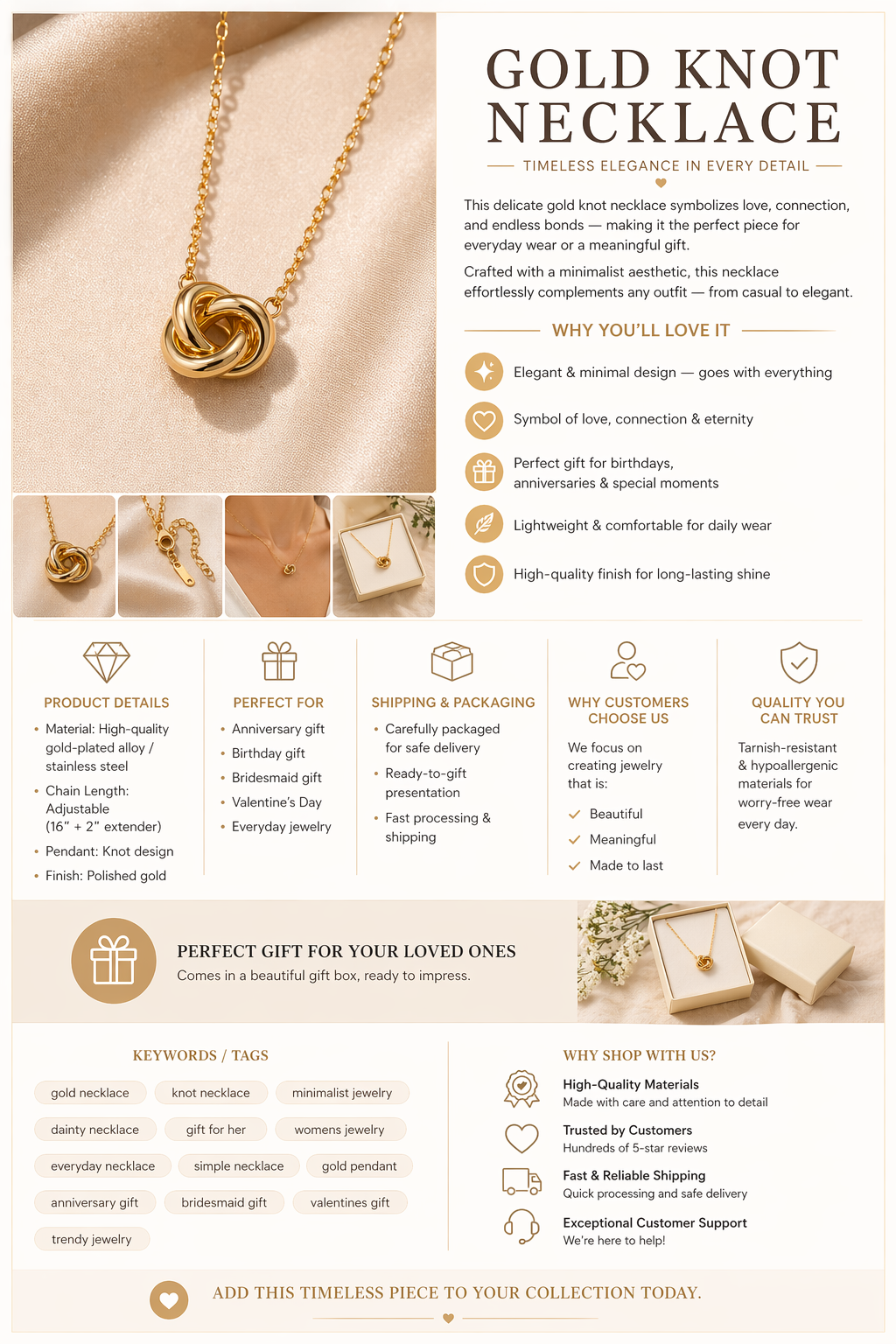 Gold Knot Necklace listing preview